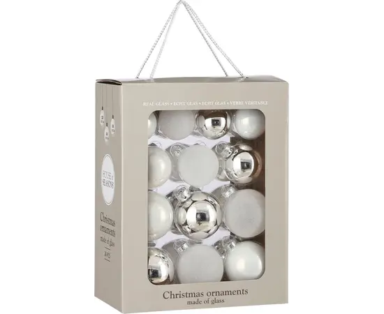 საახალწლო მორთულობა მინის ბურთი თეთრი 7 სმ 26 ც