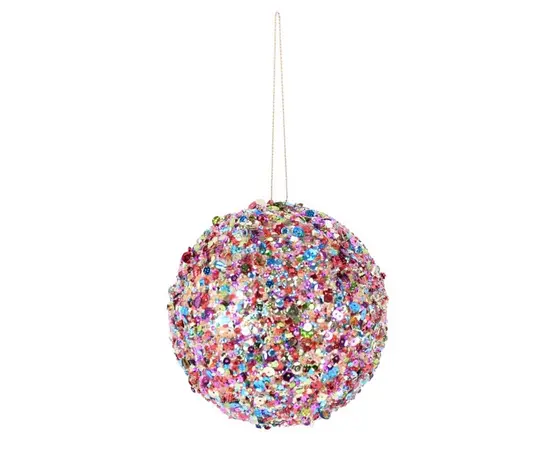 მორთულობა საახალწლო მინის ბურთი GLSS SEQ COVERED BALL FIN ORN ASS 3 MULTI 8სმ