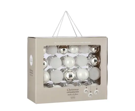 ნაძვის ხის ბურთი მინის 42ც თეთრი