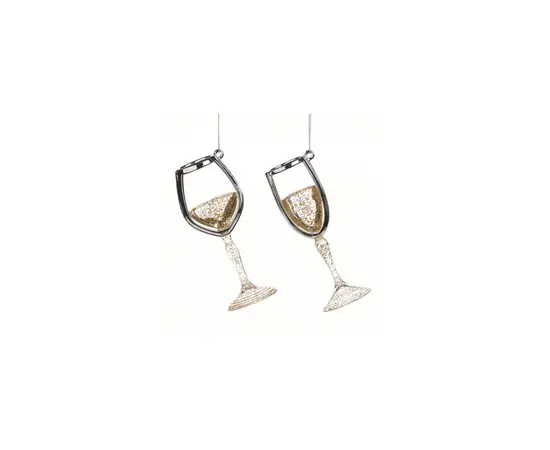 მორთულობა საახალწლო შამპანური ბოკალი CHAMPAGNE WINE GLASS ORN ASS 2 CLR GLD 11.5sm