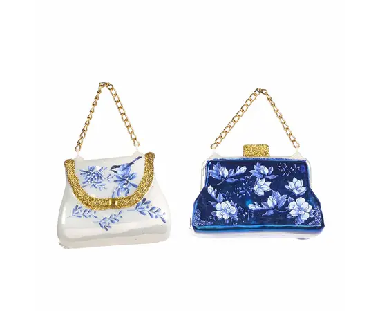 მორთულობა საახალწლო საფულე GLSS DELFT PURSE BAG ORN ASS 2 BLU WH GLD 9სმ