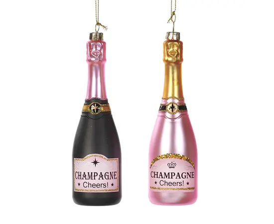 მორთულობა საახალწლო შამპანურის ბოთლი GLSS CHAMPAGNE BOTTLE ORN ASS 2 BLK PNK 16სმ