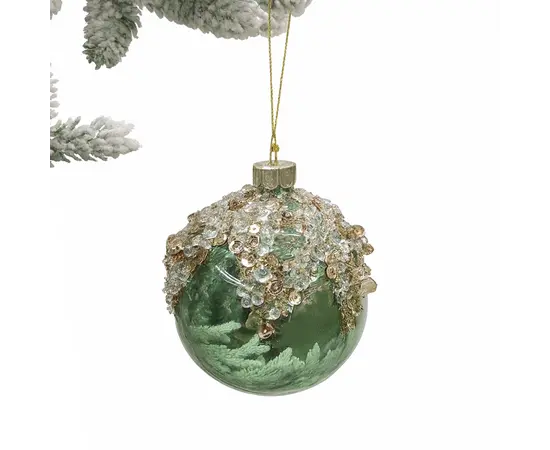 საახალწლო დეკორაცია "ბურთი" 12/96-8cm Glass light blue w/gold strass ball