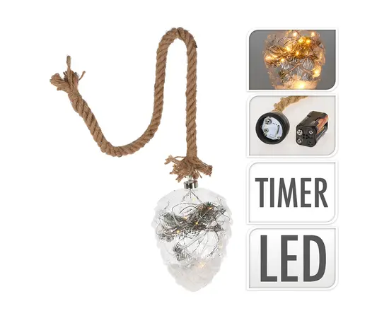 საახალწლო დეკორაცია გირჩი თოკით 21 სმ