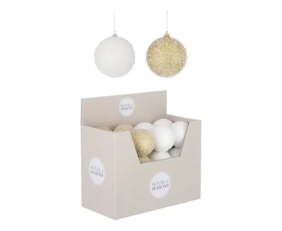 საახალწლო სათამაშო ბურთი თეთრი/ოქროსფერი 8 სმ