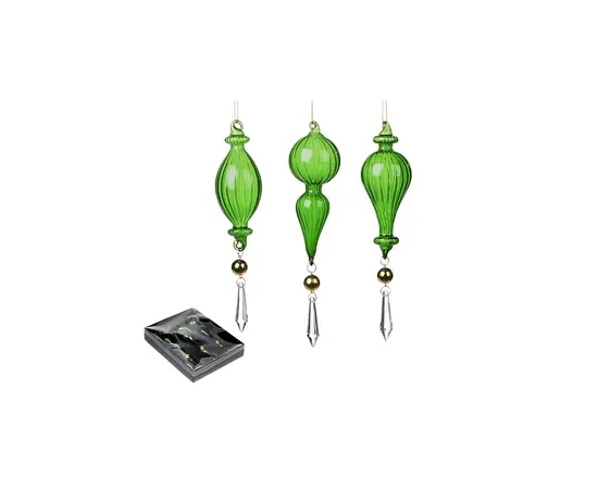 მორთულობა საახალწლო GLSS DANGL CRYST FIN ORN BOX 3 GRN 22სმ