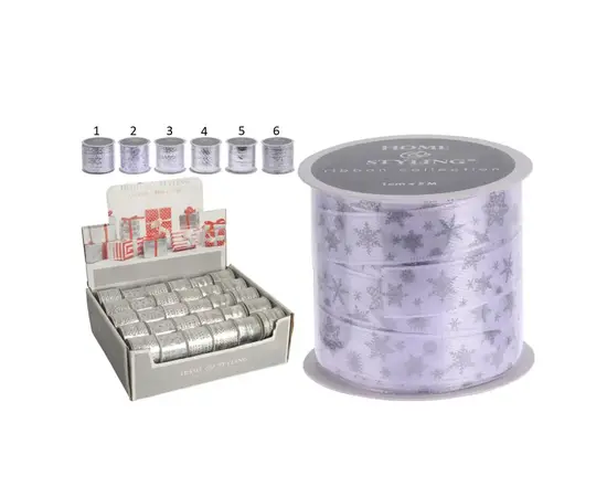 საახალწლო მორთულობა ლენტი 1x500 სმ ვერცხლისფერი 6ass