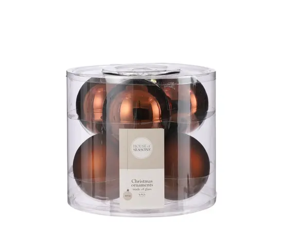 საახალწლო სათამაშო ბურთი მინის ყავისფერი 8სმ-6ც