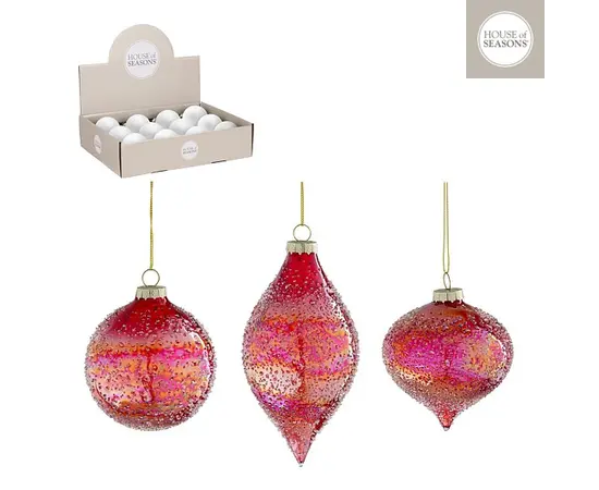 ნაძვის ხის სათამაშო glass red 3 assorted d8cm