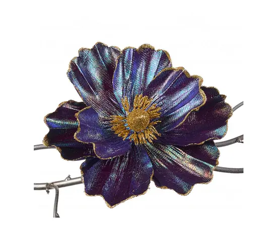 საახალწლო დეკორაცია მაგნოლია FABR METALL MAGNOLIA ON CLIP BLU GRN 29სმ