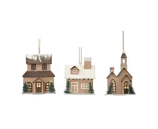 მორთულობა საახალწლო სახლი LED L PAP HOUSE ORN ASS 3 BRWN 13.5სმ