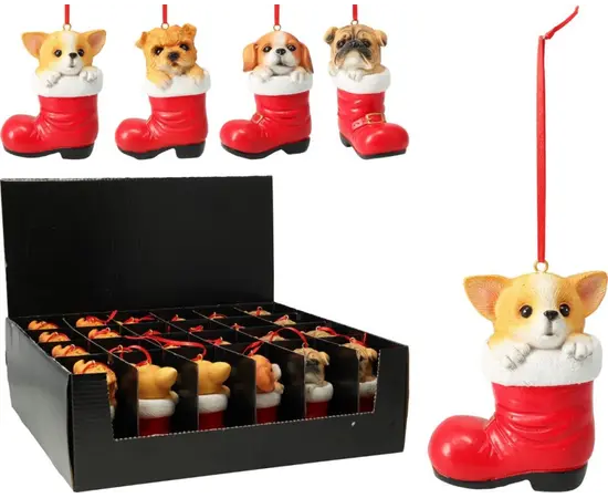 საახალწლო დეკორი "ძაღლი" hang deco dog in boots 4ass