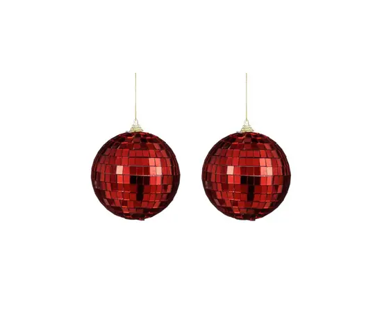 საახალწლო სათამაშო სარკისებრი ბურთი წითელი 10 სმ 2 ც