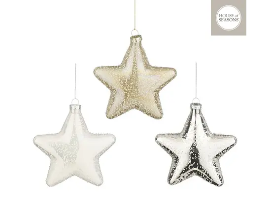 საახალწლო მორთულობა მინის ვარსკვლავი 13x13 სმ