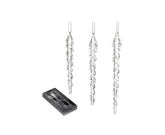მორთულობა საახალწლო მინის ლოლო GLSS MELT ICICLE ORN BOX 3 WH CLR 17.5სმ
