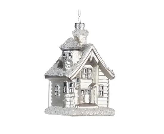 საახალწლო დეკორაცია მინა ზამთრის სახლი GLSS WINTER HOUSE ORN WH 13სმ