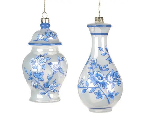 საახალწლო მორთულობა ლარნაკი GLSS FLOWER VASE ORN ASS/2 WH/BLU 12,5 სმ