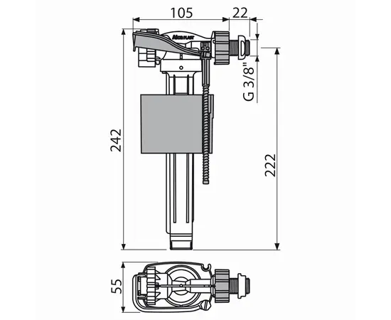 ჩასაშენებელი ავზის შესავსები მექანიზმი გვერდითი  Alca Drain A160P-3/8"