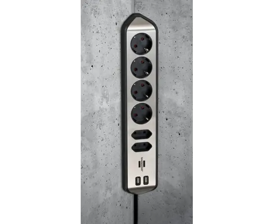 დამაგრძელებელი კუთხე 6 Brennenstuhl 2მ 2 USB ვერცხლისფერი შავი